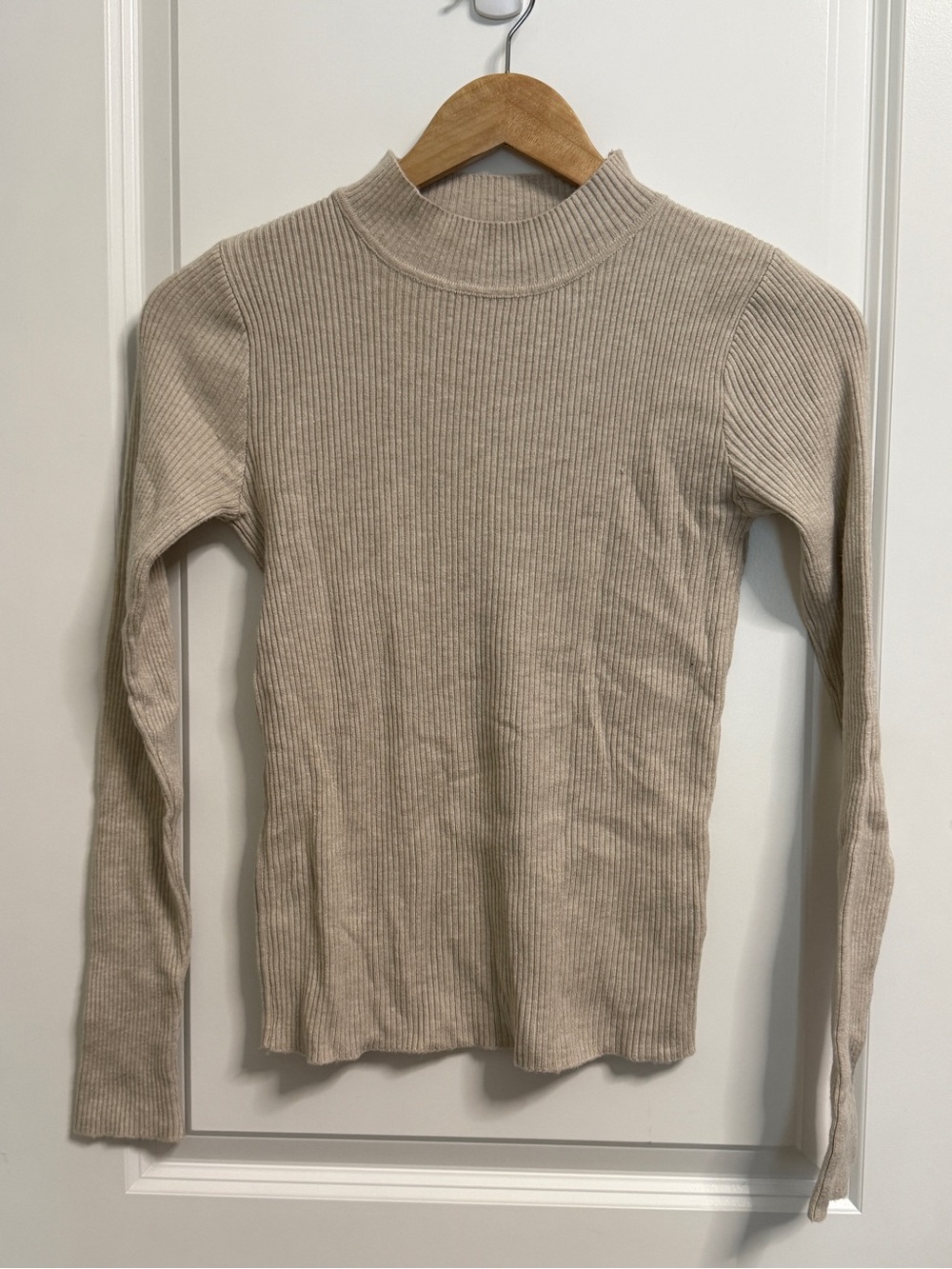 SHEIN Ribbed Mock Neck Sweater in Beige